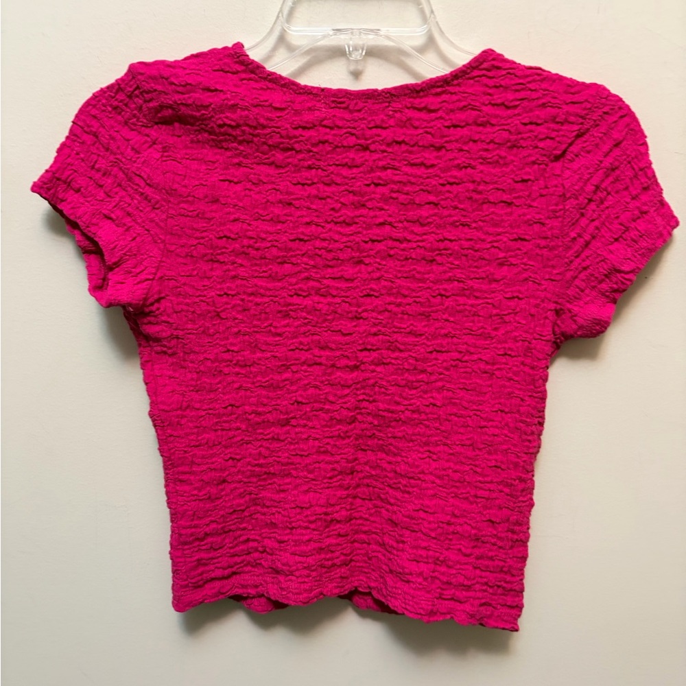 Fuchsia Pink Textured Ruched Crop Top Y2K - Picture 6 of 7